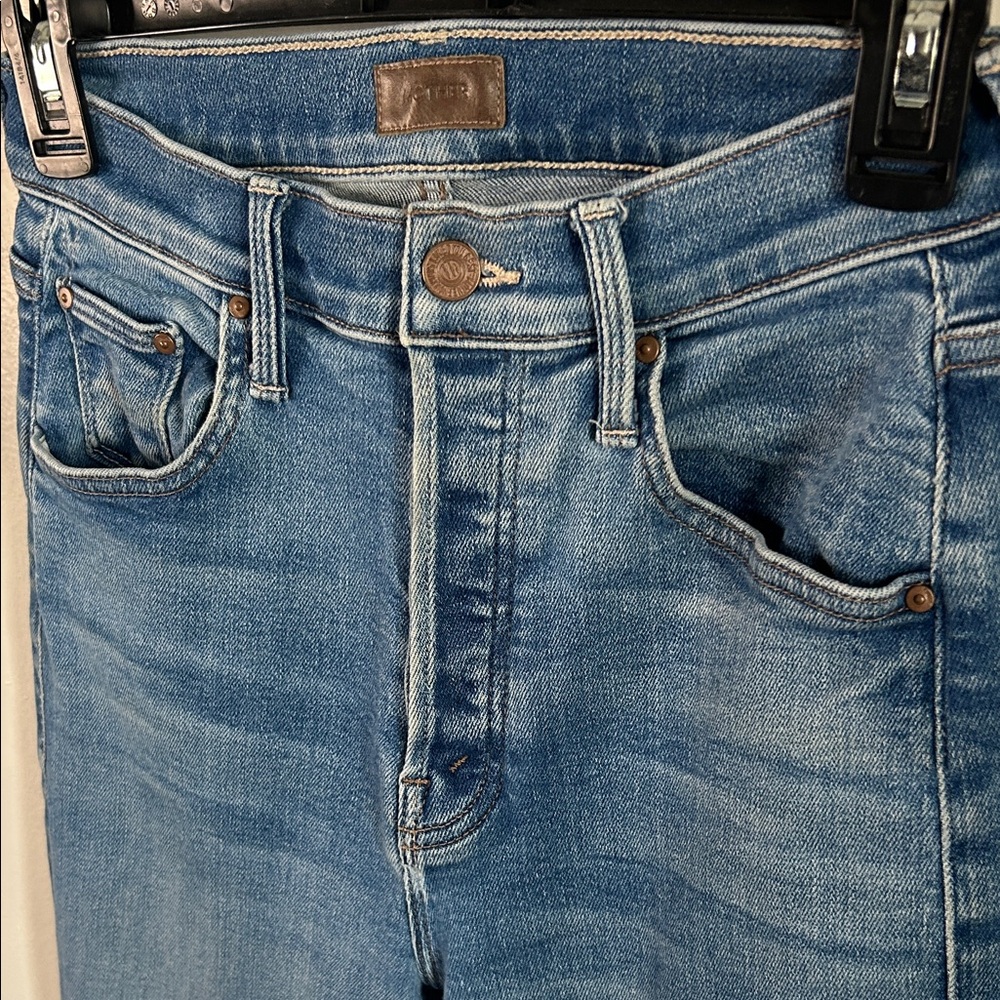 MOTHER The Tripper Ankle Fray Blue Stretch Denim Straight Leg Jeans - Picture 2 of 13